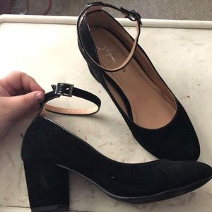 J. Adams black ankle strap block heels